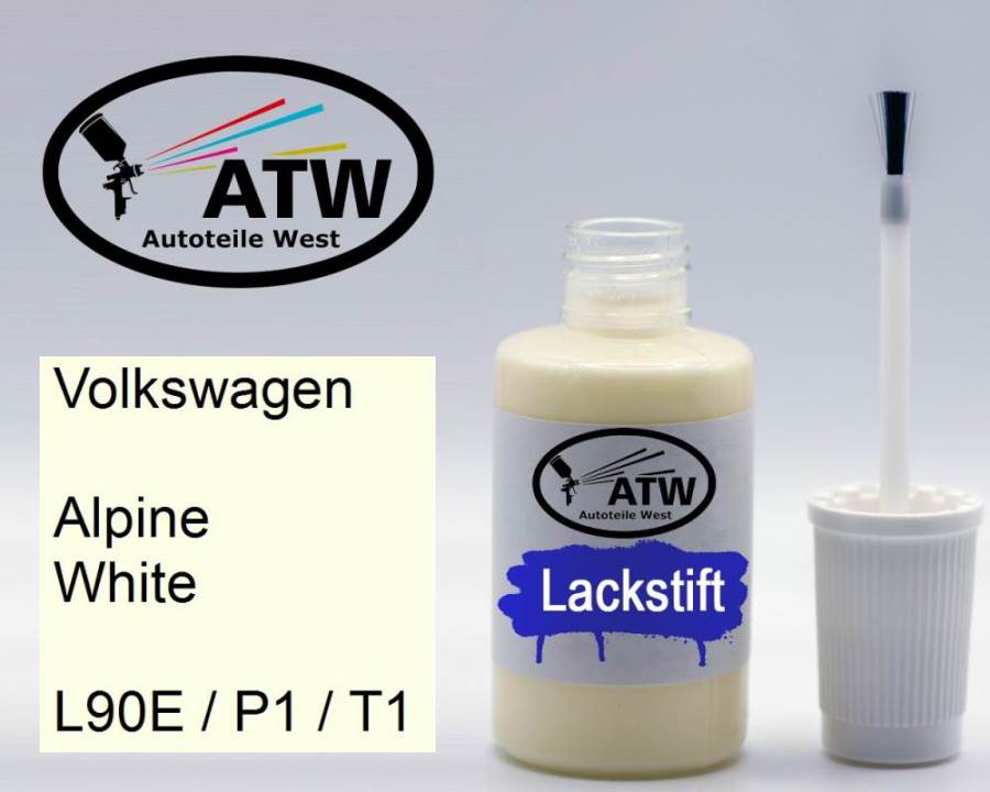 Volkswagen, Alpine White, L90E / P1 / T1: 20ml Lackstift, von ATW Autoteile West.